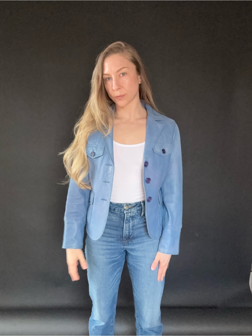 Wilsons Leather Light Blue Women's Tailored Button Blazer